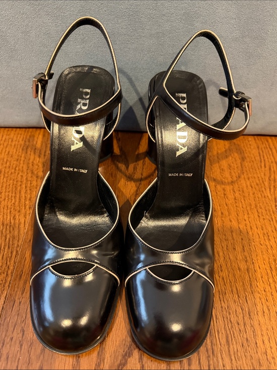 Prada Shoes - Prada Black Leather Ankle-Strap Pumps with Contrast Piping